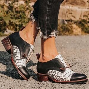 FREEBIRD x Steven Mabel Black White Leather Croc Oxford Mule Loafer Shoe size 10